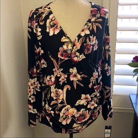Rachel Rachel Roy Surplice Floral Blouse, 0X - Picture 1 of 9